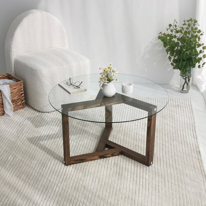 Hanah Home Miro - Mesa de centro Nogal con cristal templado